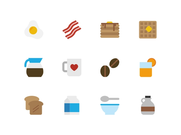 Breakfast Icons egg bacon pancakes butter waffle coffee orange juice t.webp
