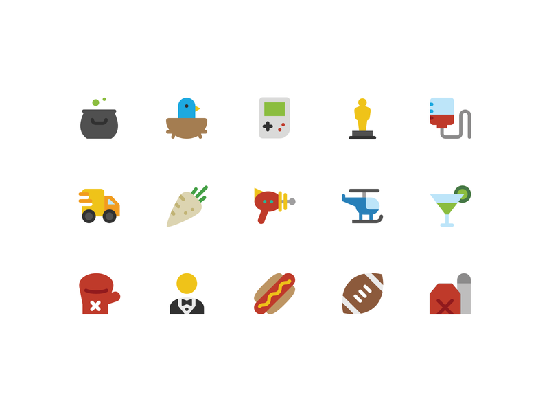 Color Icons, Continued hotdog raygun gameboy clean vector icon symboli.webp