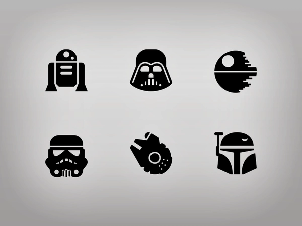 Star Wars Glyphs symbolicons star wars r2d2 storm trooper darth vader.webp