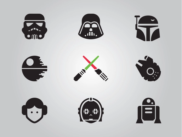 Star Wars Glyphs, Updated star wars icons vector stormtrooper leia dar.webp