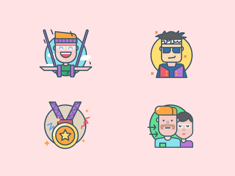 Icons for mobile app junkie fly family award art adrenaline illustrati.webp