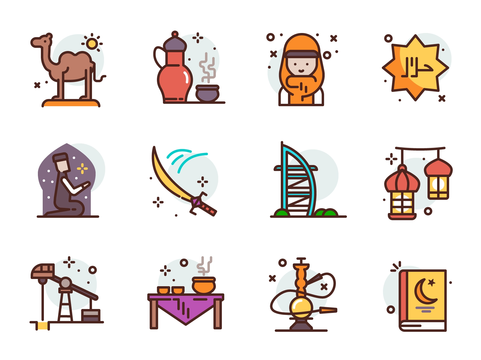 Islam Icons religious sword quran tourism muslim arabic illustration i.webp
