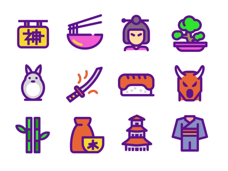 Japan Icons sushi temple ninja samurai bonsai asia japan china.webp