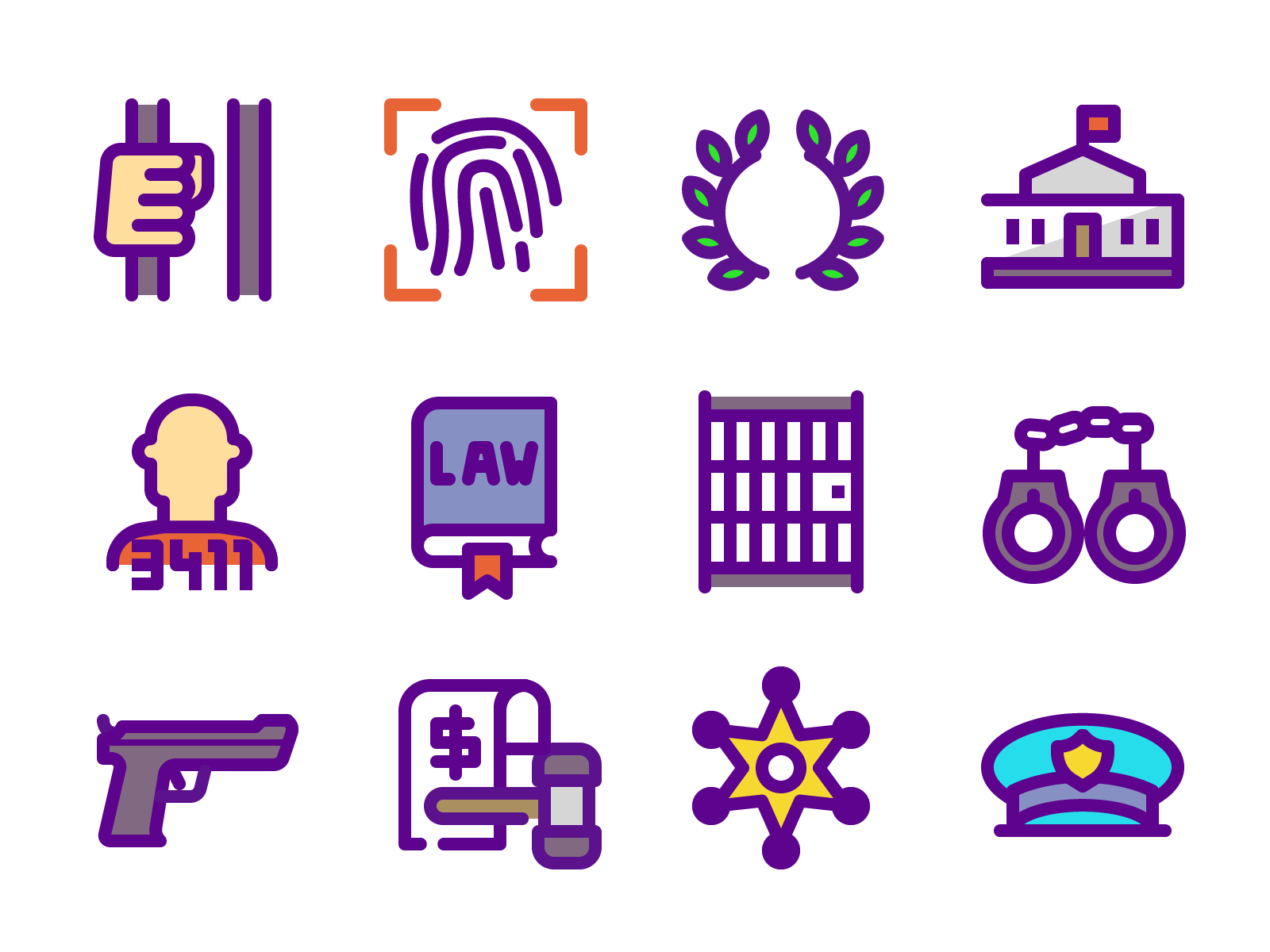 Law  Justice Icons gun police cop prisoner prison fingerprint.png