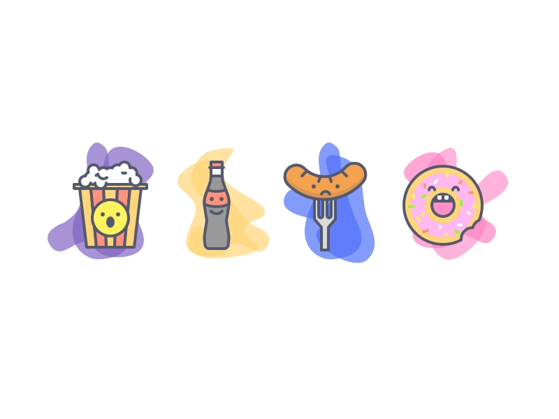 Movie Night Icons donut grill cornflake sausage coke cookie illustrati.webp