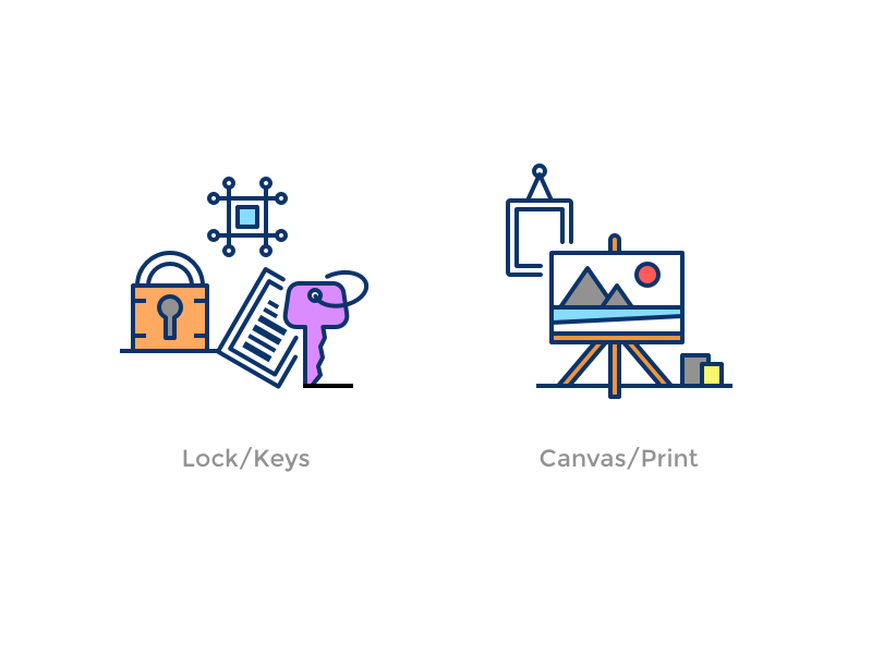 Printshop icons 14 key lock frame photo canvas print illustrations ico.webp