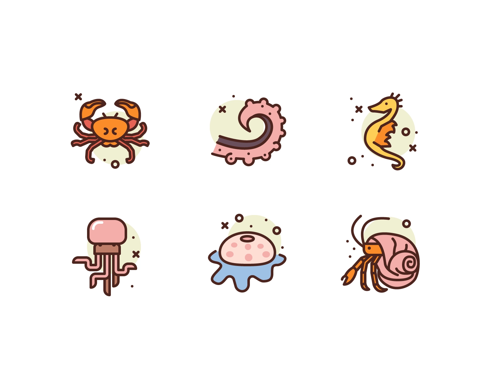 Sea Life Icons seahorse crab jellyfish octopus ocean sea illustration.webp