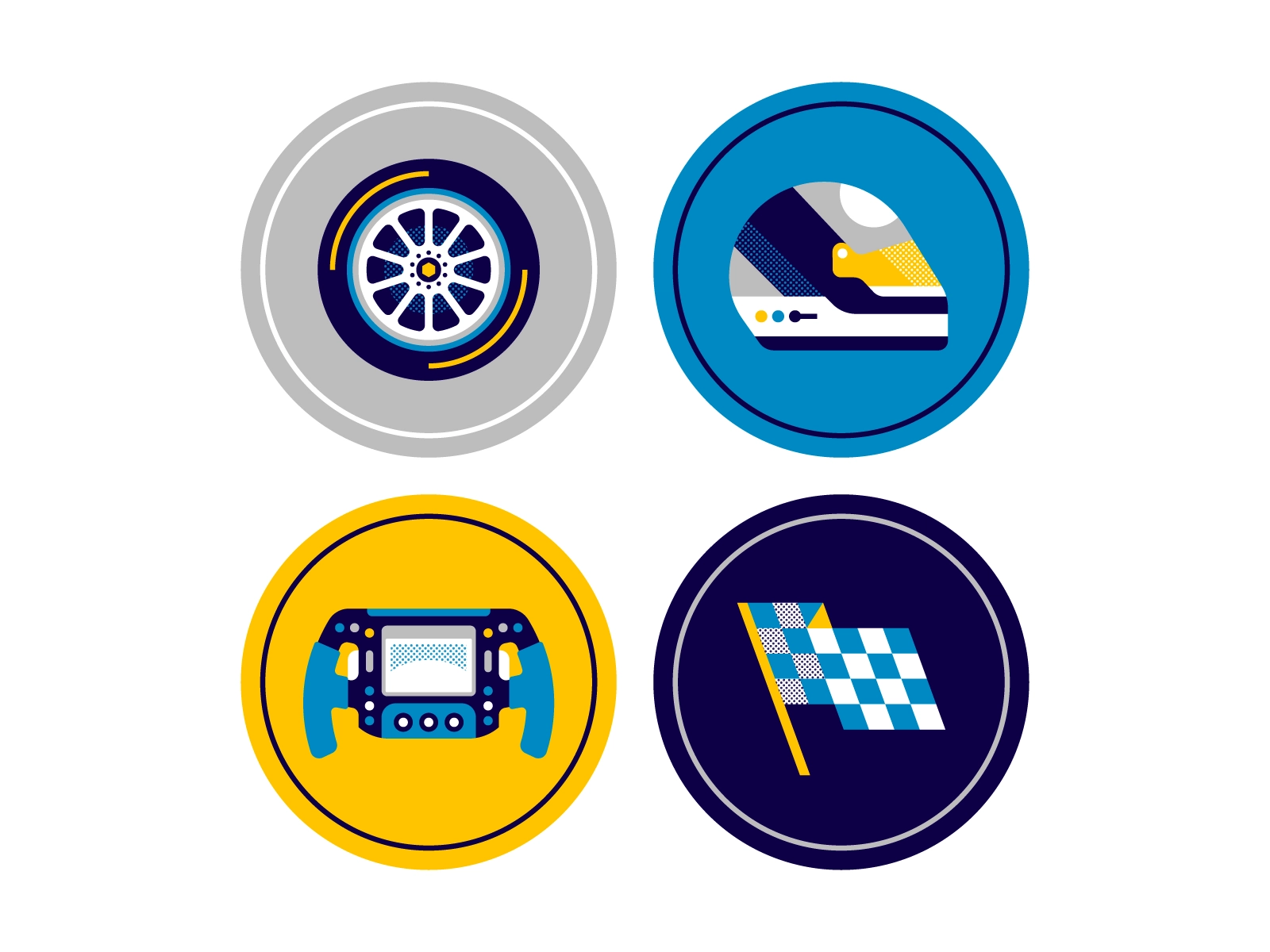 F1 wheel steering wheel flag helmet car editorial illustration icon ra.webp