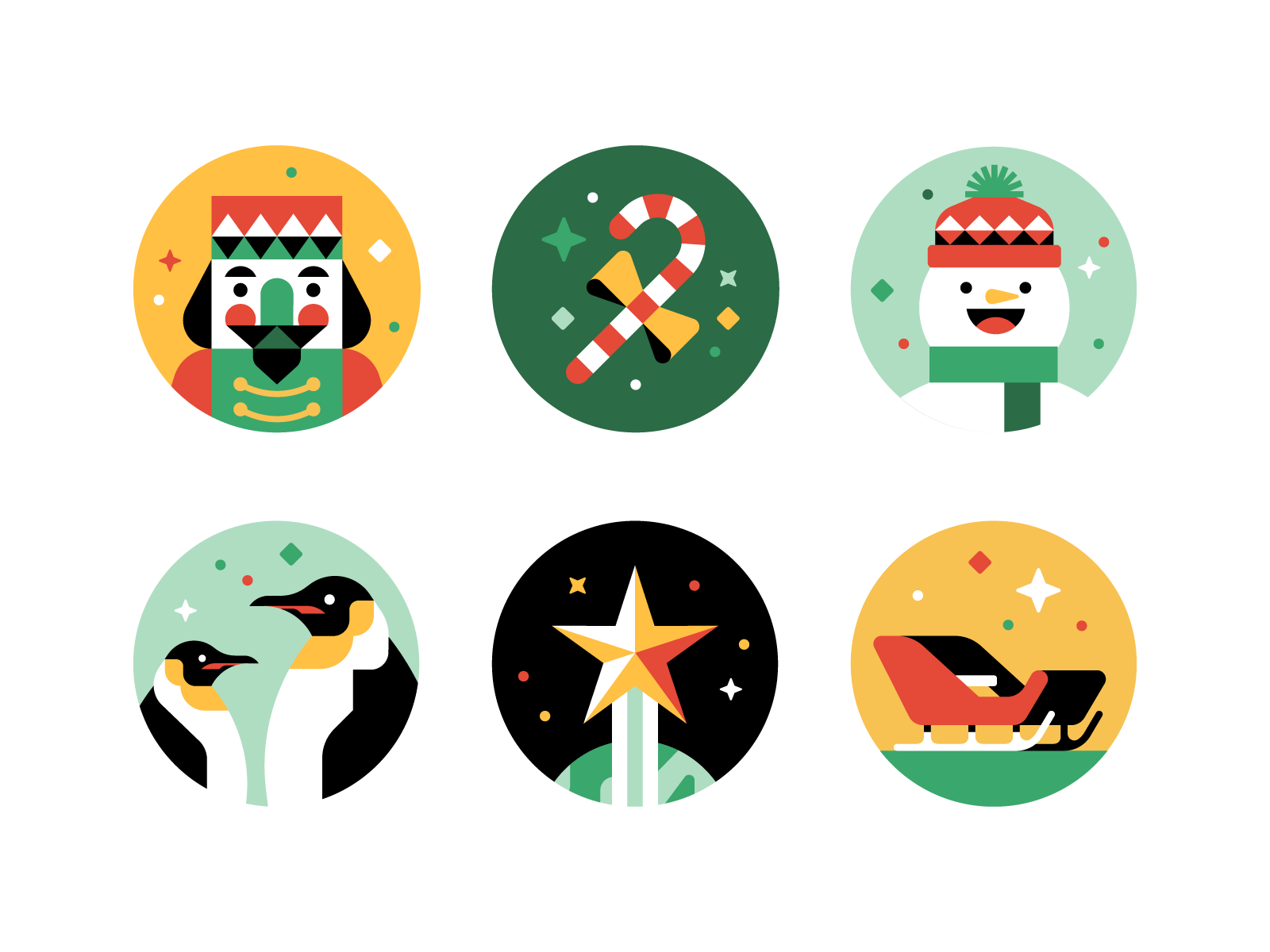 Happy Holidays sleigh nutcracker star penguins candy cane snowman.png