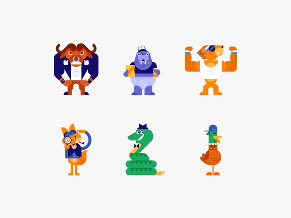 Critters duck snake fox lion seal bull emoticon animal vector sticker.jpg