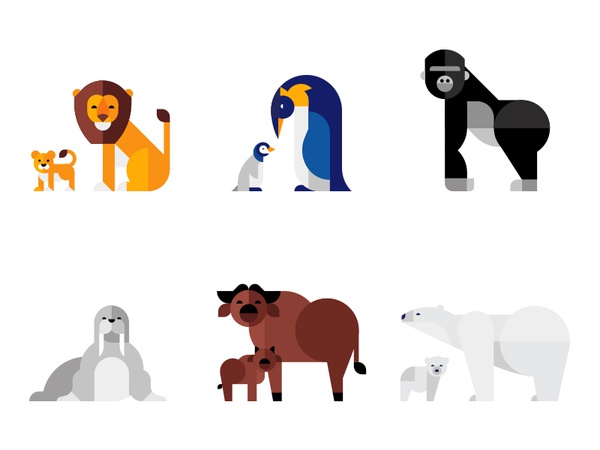 Curaprox Animals flat vector penguin gorilla polar bear lion geometric.jpg