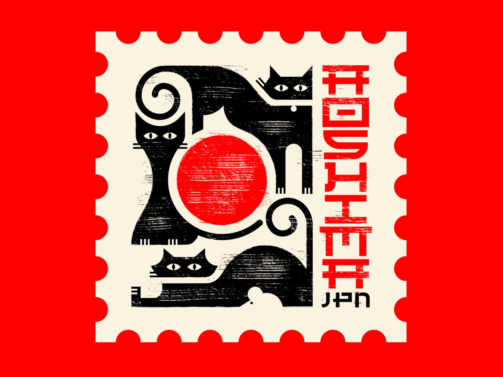 TownSquares Aoshima typography cat illustration simple stamp wood bloc.jpg