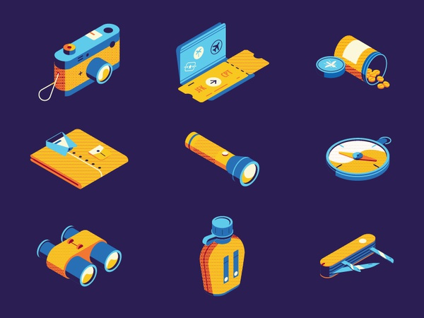 What to Pack for a Safari discover camera dimensional 3d iconography p.jpg