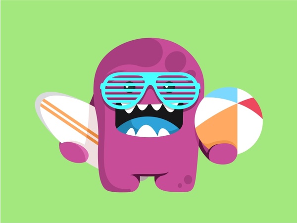 Cute Summer monster monster cute relax play sun warm beach surfing fun.jpg