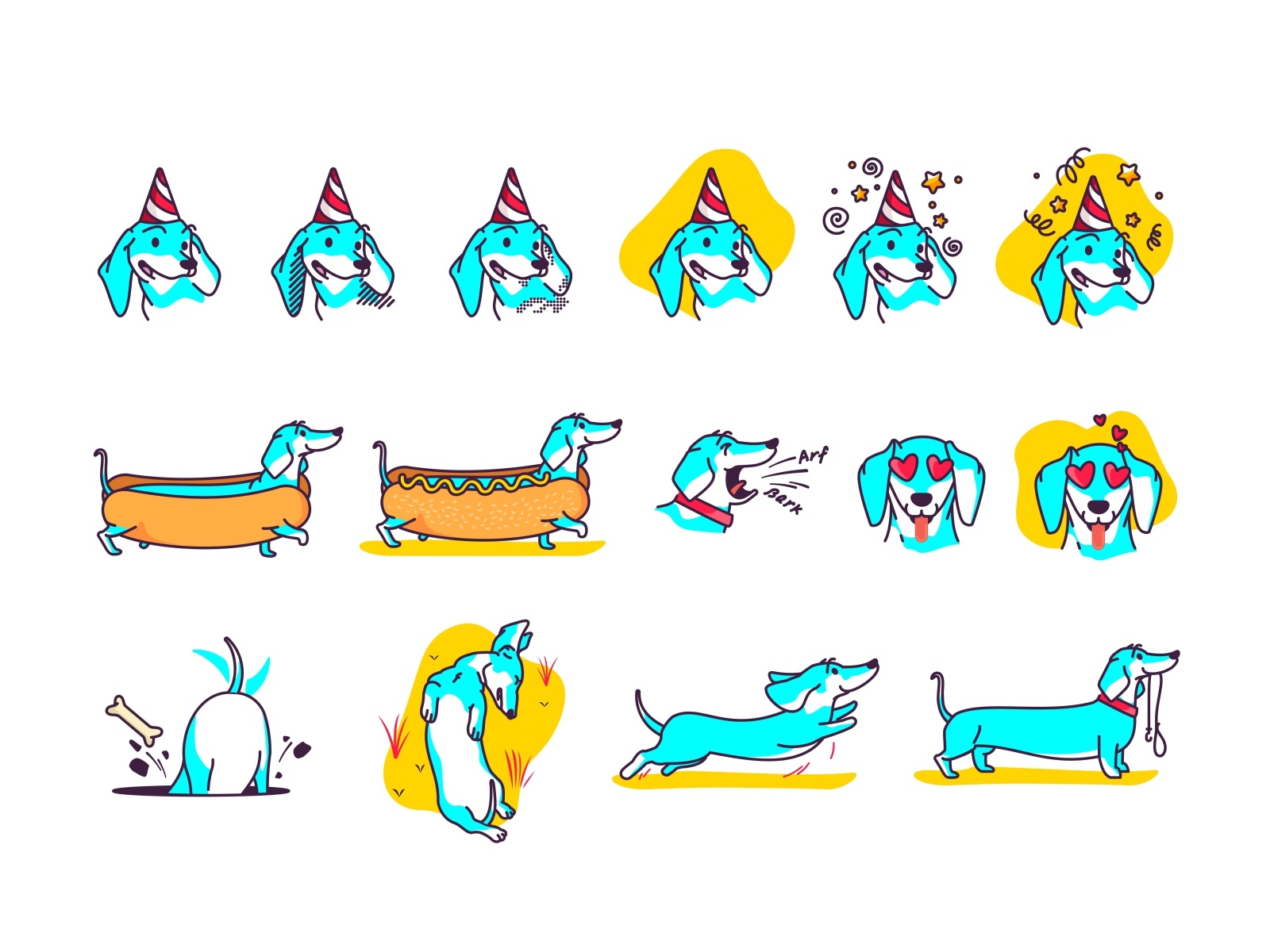 Dachshund wiener vector sticker pet mascot illustration icon set icon.jpg