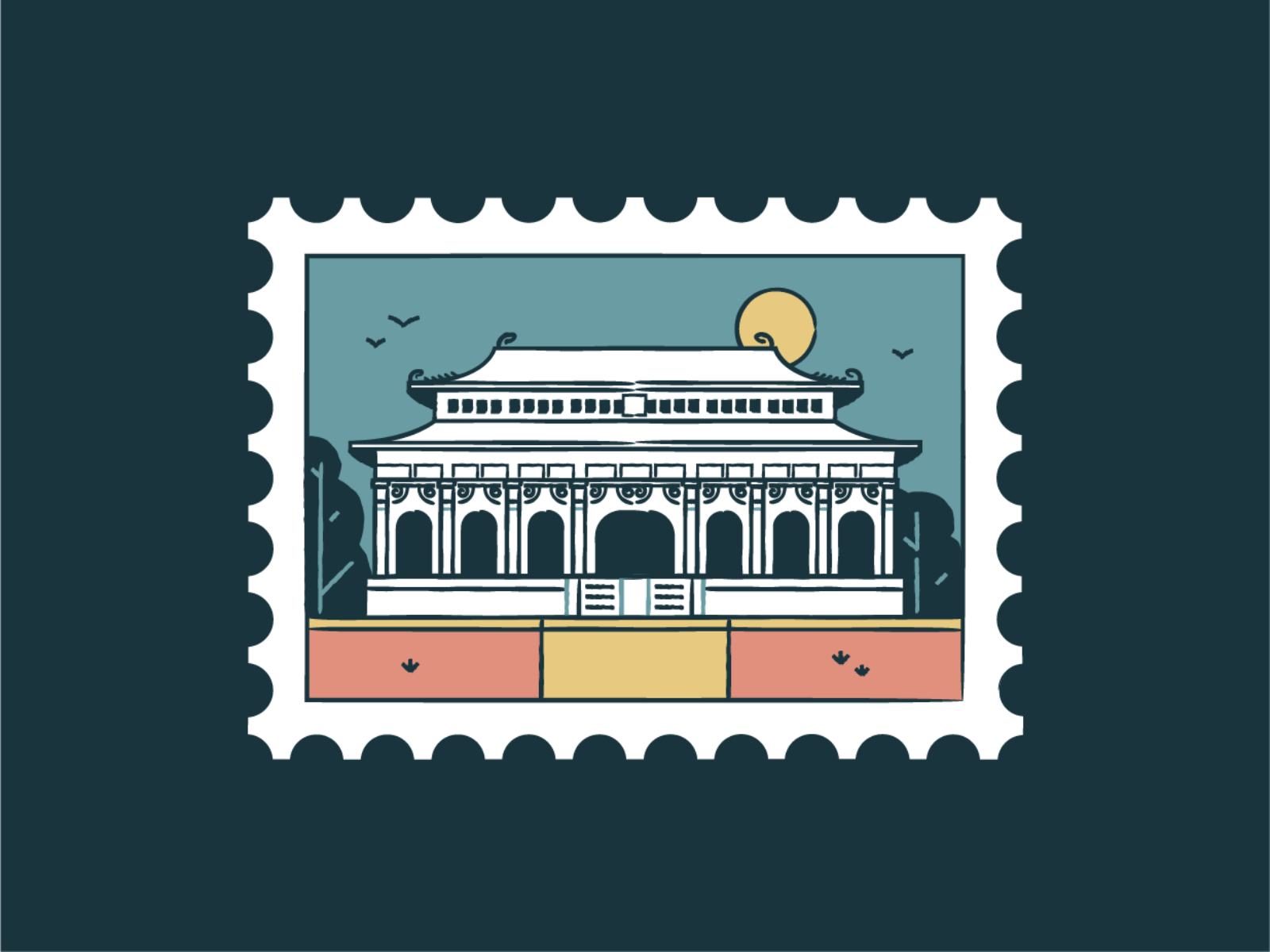 Forbidden City turist travel landmark vector stamp illustration icon d.png