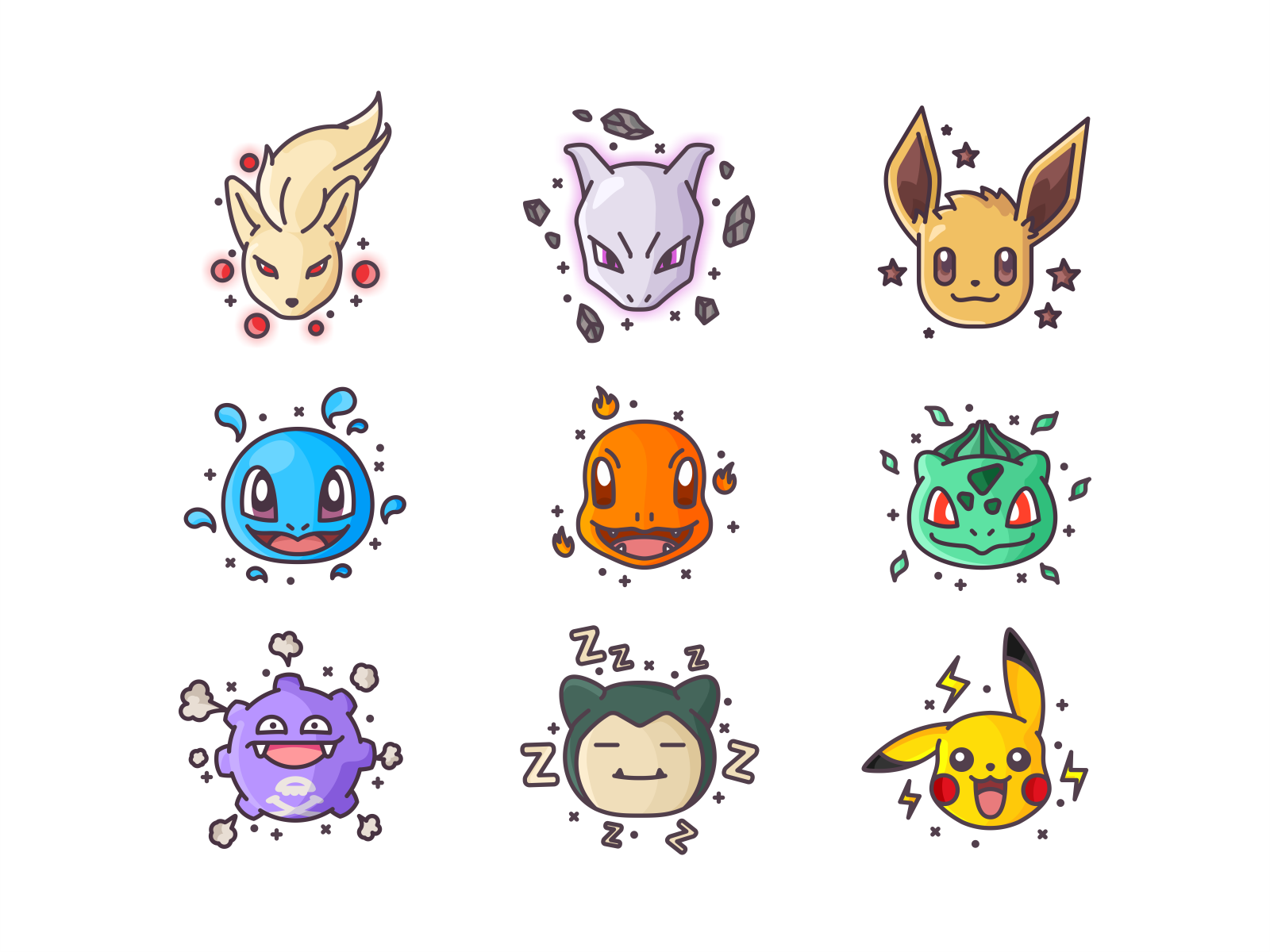 Pokemon set emoji icon squirtle pikach charmander bulbasaur pokecenter.png