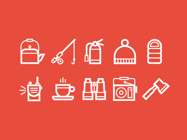 Fire Lookout Tower Icons kettle radio hat fishing binoculars sleeping.png