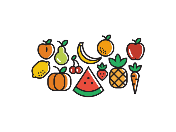 Fruits orange pear strawberry cherry lemon pumpkin carrot pineapple wa.png