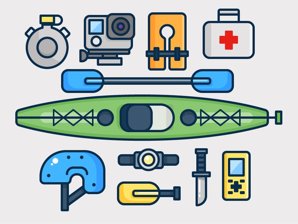 Kayaking canteen knife helmet go pro boat illustration icon vector.jpg