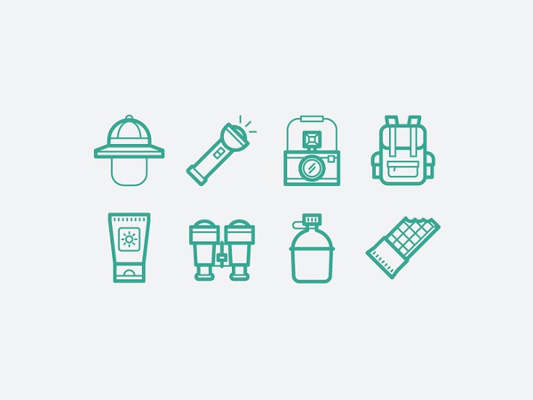 Safari Icons sunscreen camera chocolate binoculars hat flashlight back.jpg
