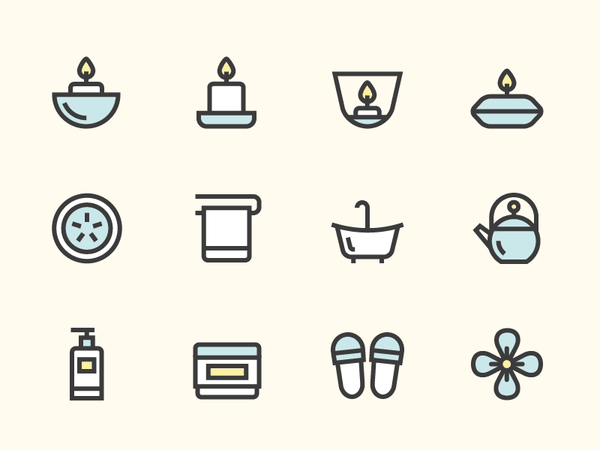 Spa And Relaxation tea candle bath tub flower slippers cucumber icon.png