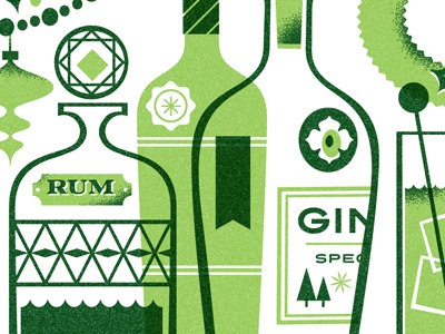 Cheers! cocktails retro vintage bottles rum gin christmas illustration.jpg
