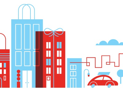City Shopping gifts city shopping car buildings retro illustration.jpg