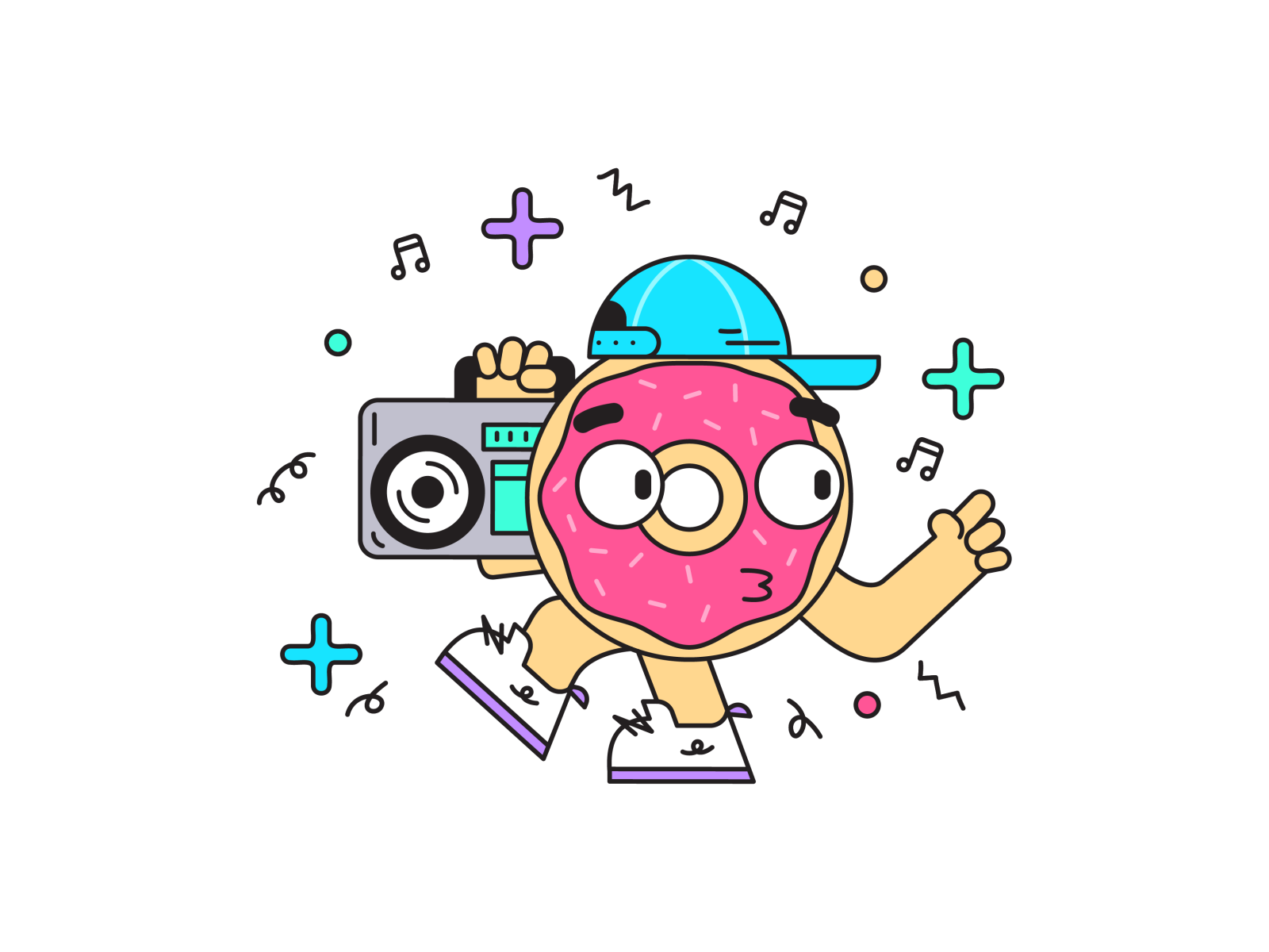 Boom dancing illustration boombox box boom donut.png