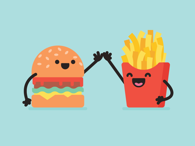 Fast Food fun high five icon fast food fries burger take out food illu.png