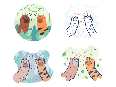 High Five Styling bear tiger jungle support peer fun animal illustrati.png