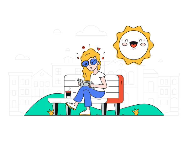 Sunny Day city sunny reading park editorial vector character illustrat.png