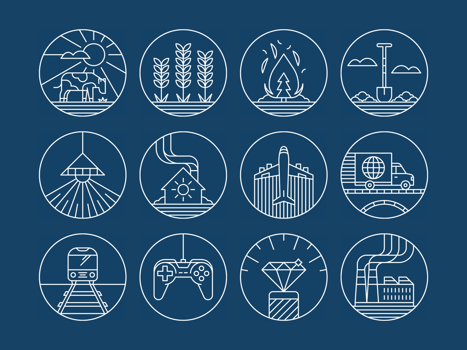 Greenhouse Gas Emissions Icons factory gaming train truck plane house.jpg