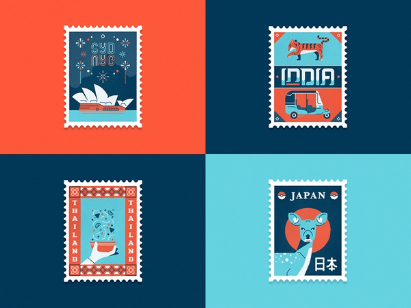 Travel Stamps Part 1 stamp deer japan pad thai thailand tuk tuk tiger.jpg