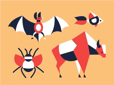 Animals - flat design icons set icon wildlife insect bull fish bat fla.jpg