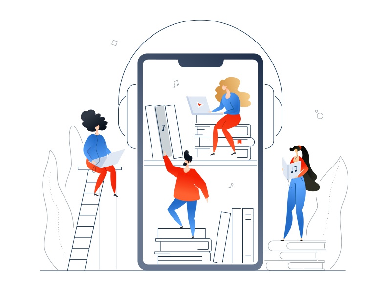 Audiobooks - flat illustration reading library online audiobook compos.jpg