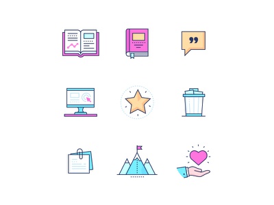 Business line icons star computer quote strategy book metaphor bright.jpg