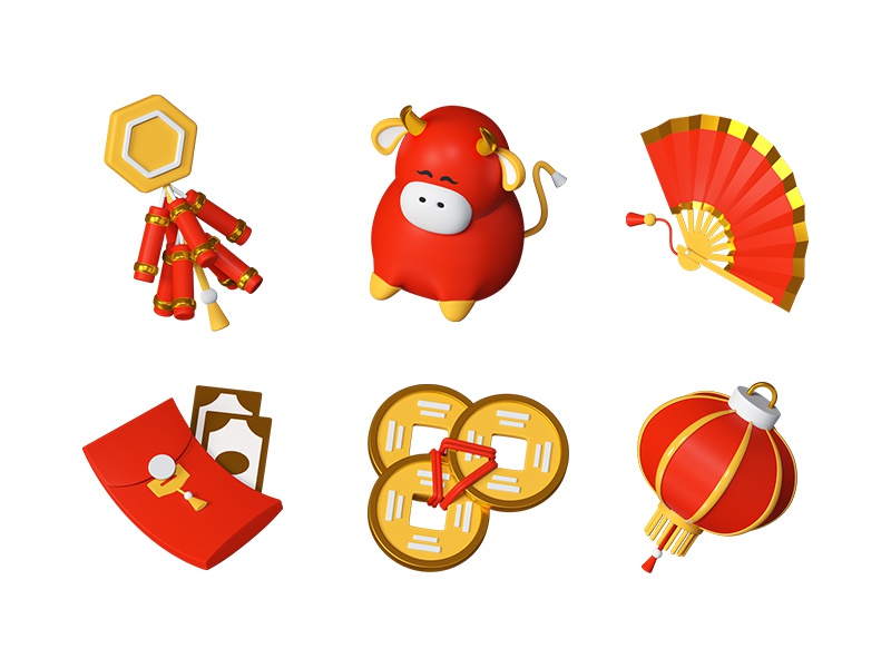 Chinese New Year 3d icons tradition symbol celebration holiday red lan.jpg
