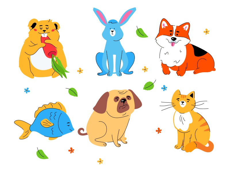 Cute pets collection fish hamster breed rabbit cat dog cute animal pet.jpg