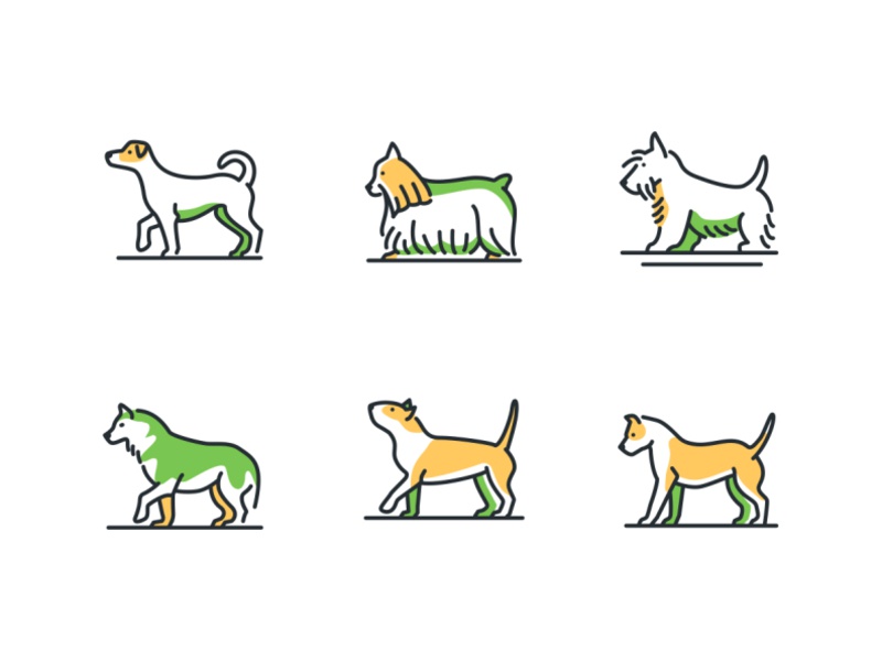 Dog breeds - line icons linear icons cute pet breed dog collection set.jpg