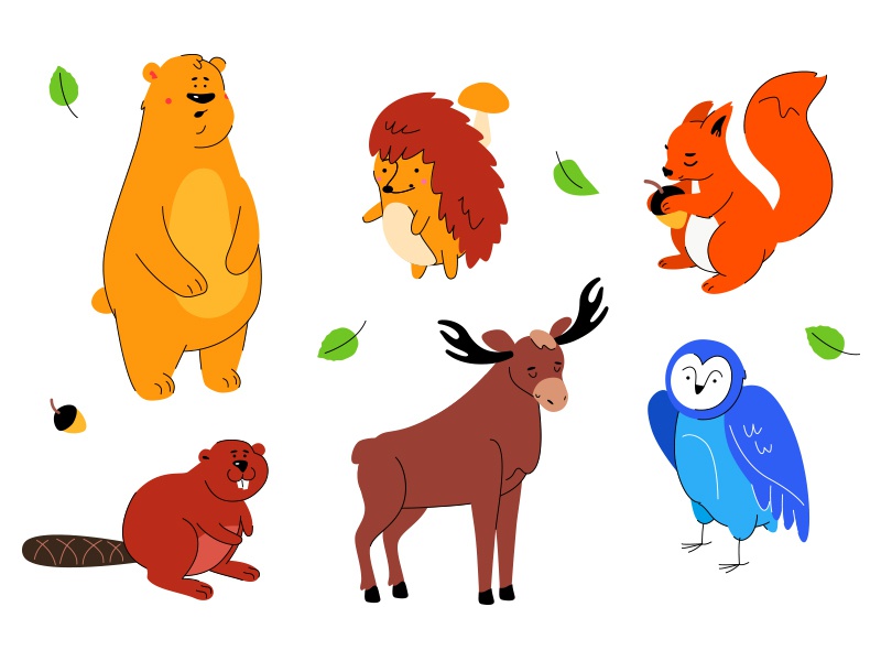Forest animals collection hedgehog deer beaver squirrel owl bear cute.jpg