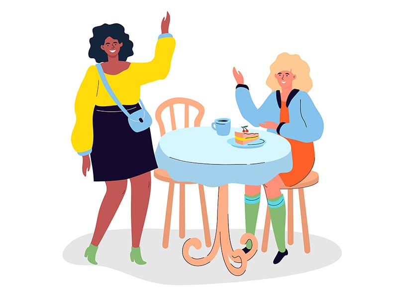 Friends in the cafe - flat illustration women girl friend composition.jpg