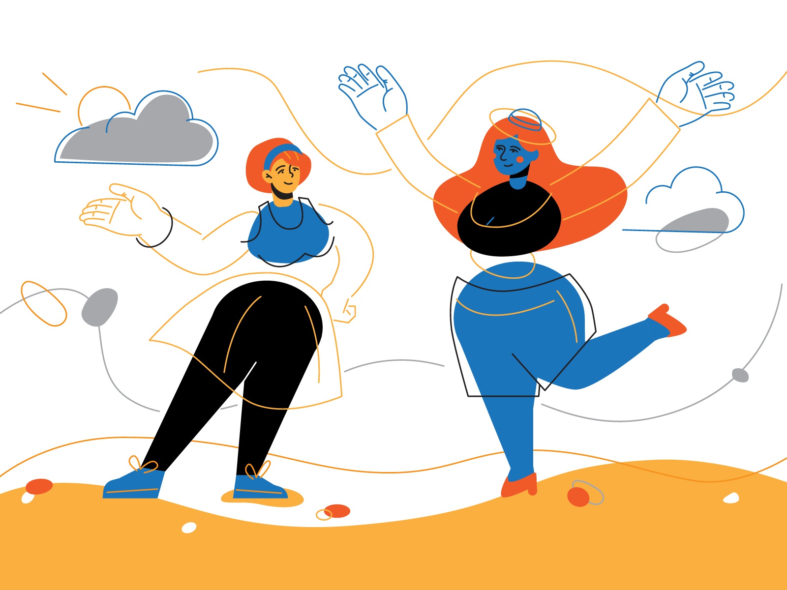 Happy girls illustration character design casual park walk girl women.jpg