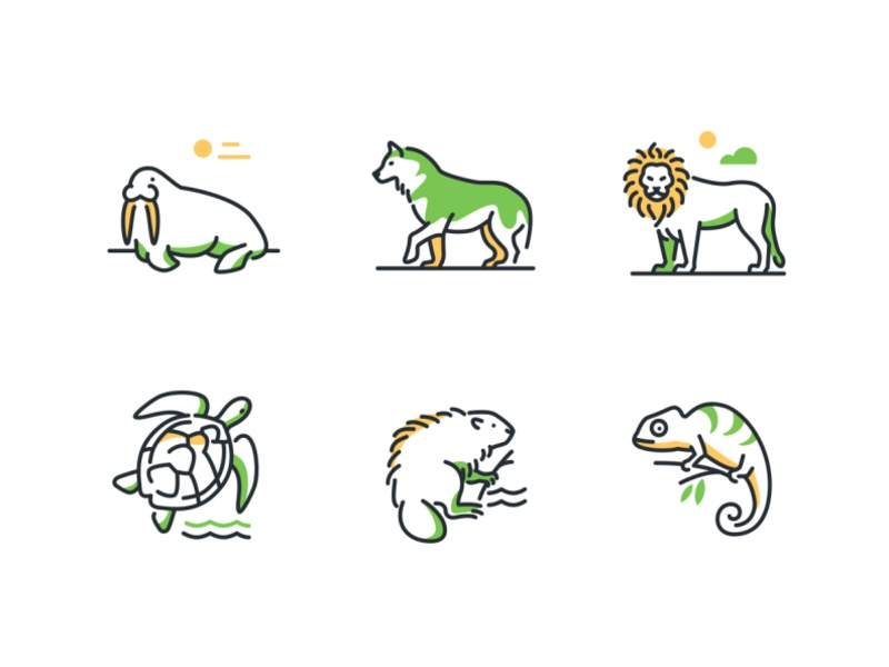 Icons with cute animals wild animals nature linear icons outline anima.jpg