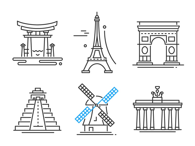 Landmarks line icons tourism architecture building traveling landmark.jpg