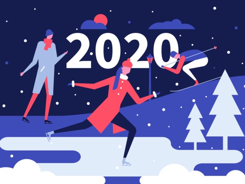 New Year illustration sport active christmas new year skiing skating c.jpg