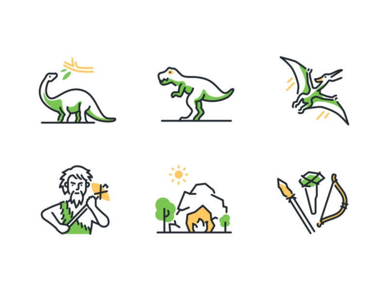 Prehistoric times line icons tools cave caveman collection dinosaurs h.jpg