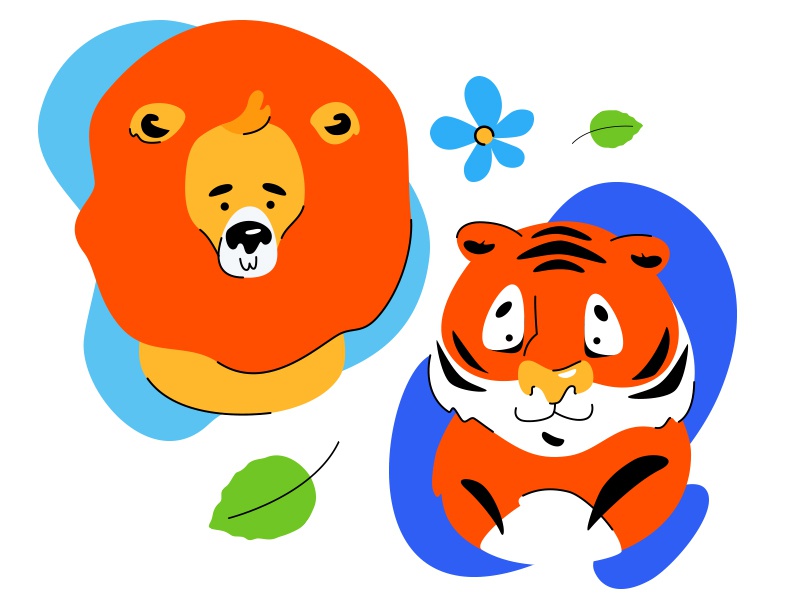 Tiger and lion - flat characters stickers cartoon wildlife lion tiger.jpg