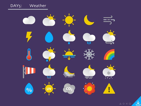 Day5_freebies Weather icons night sun snow fog wind uv pollen cloud ic.jpg