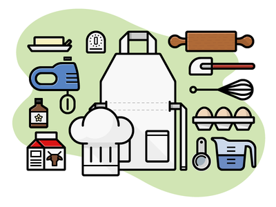 Baking cooking food kitchen apron mixer milk eggs baking.png